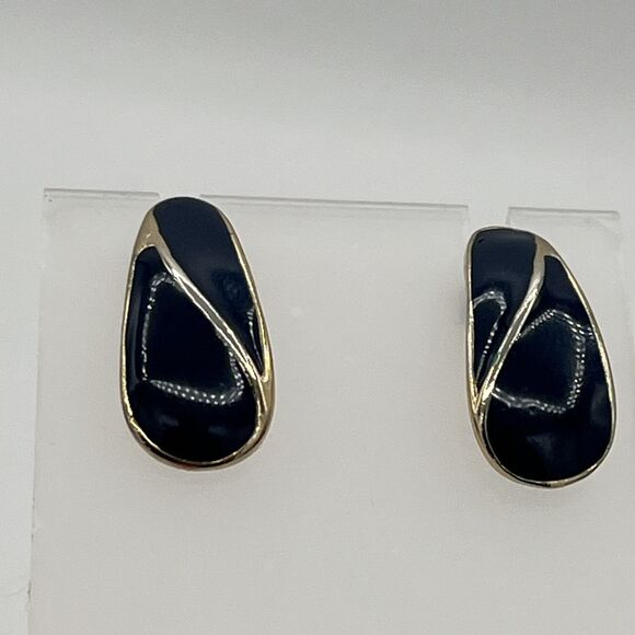RARE ESTATE VINTAGE 1960- EARLY 70’S CROWN Navy BLUE ENAMEL Stud EARRINGS - Picture 6 of 8